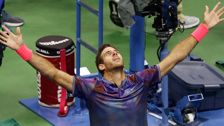 Juan Martín del Potro festeja después de vencer a Federer