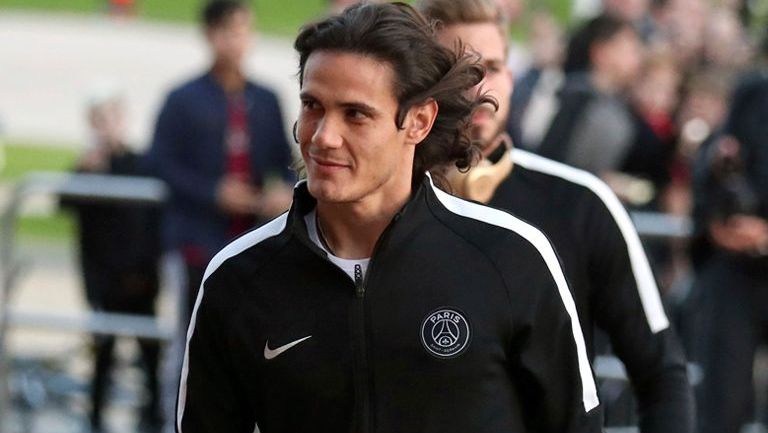 Cavani, en la llegada del PSG a un partido