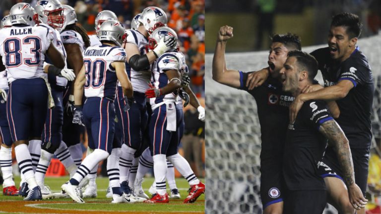 Patriots celebra una anotación / Mendéz, Mora y Aldrete en festejo de gol 