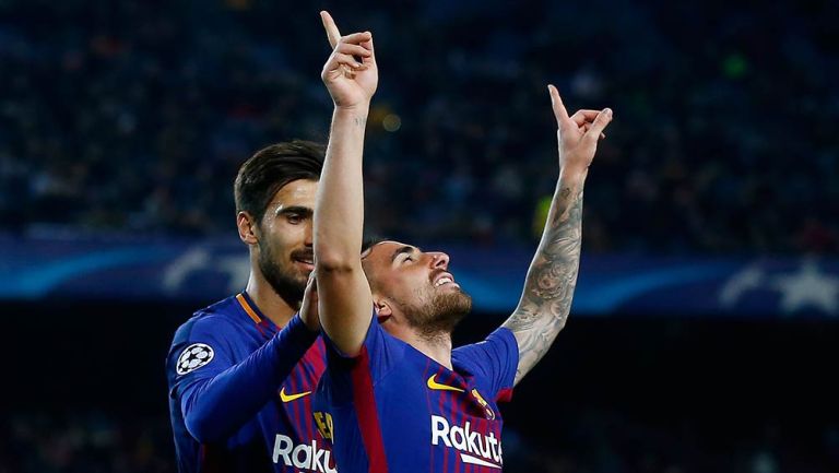 Paco Alcacer celebra su gol en Champions