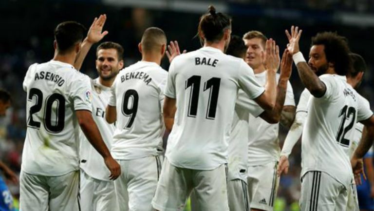 Jugadores del Real Madrid celebran un gol contra el Getafe 