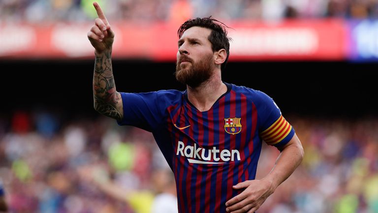 Lionel Messi celebra un gol con el Barcelona en La Liga