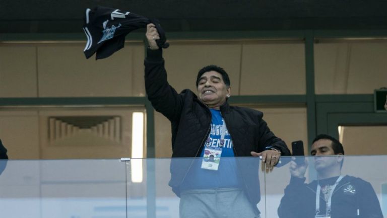 Maradona durante un partido de Argentina en el Mundial