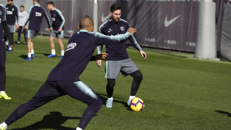 Messi, durante un entrenamiento con el Barcelona 