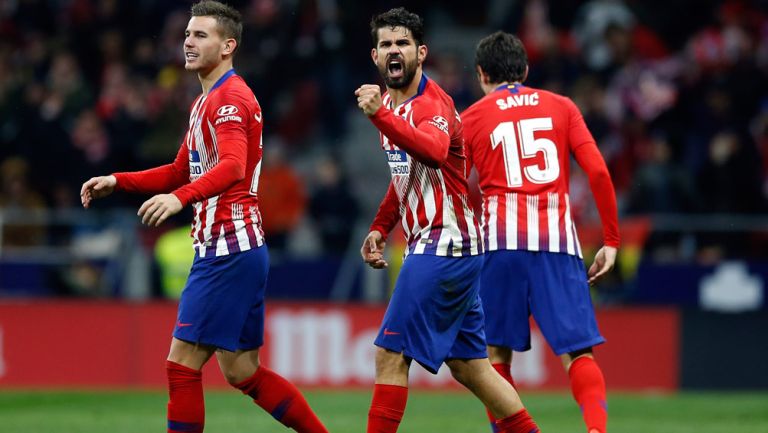 Costa celebra una anotación con el Atlético en La Liga 