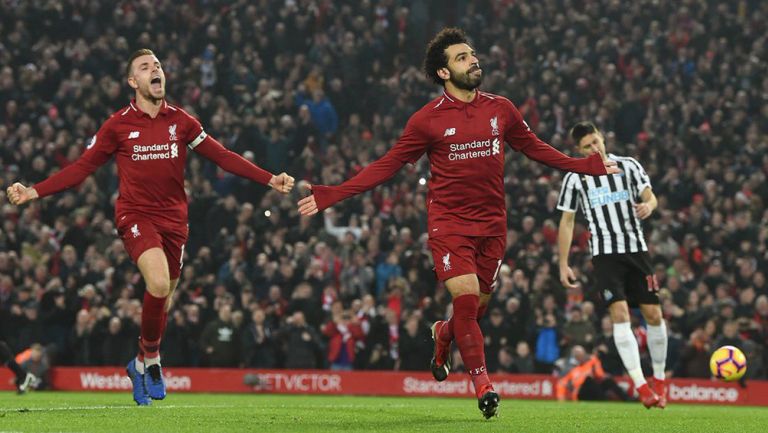 Mohamed Salah celebra una anotación con el Liverpool