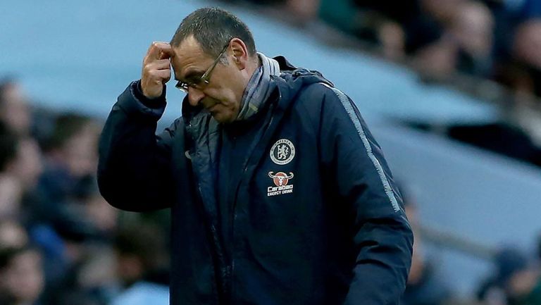 Sarri al término del partido entre el Chelsea y el Manchester City 