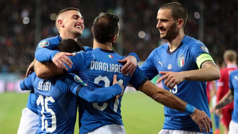 La Selección de Italia celebra una anotación ante el Liechtenstein 