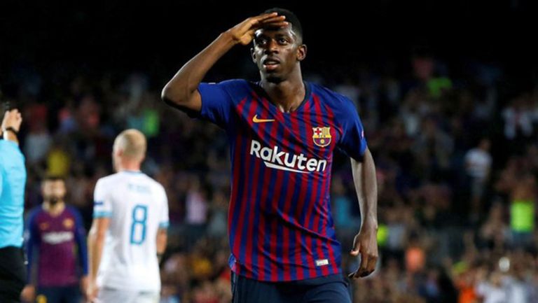Ousmane Dembélé celebra un gol con el Barcelona