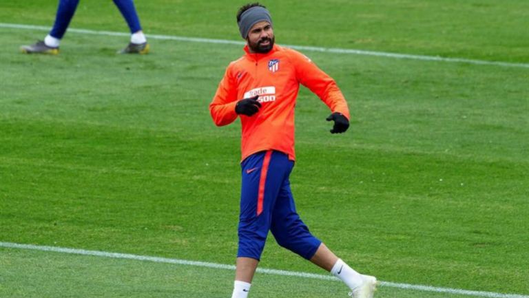 Costa, en un entrenamiento del Atlético