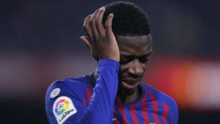 Dembélé en lamento durante un partido del Barcelona 