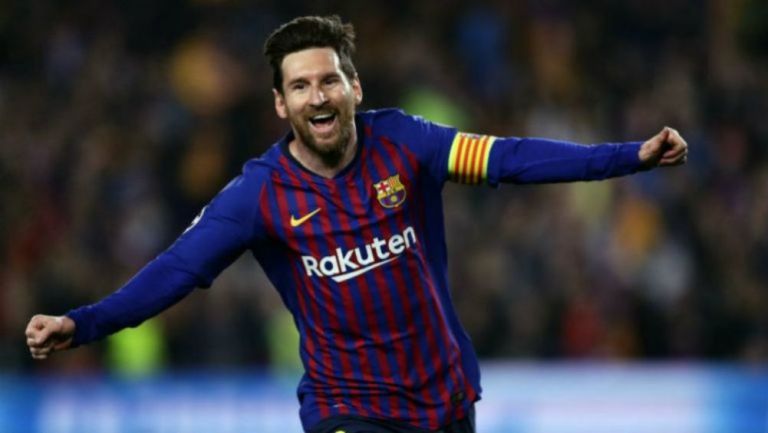 Messi festeja un gol con el Barcelona