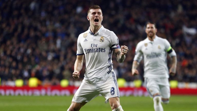 Toni Kroos celebra una anotación con el Real Madrid 