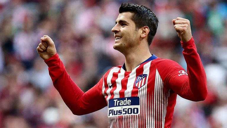 Morata celebra una anotación con el Atlético en España 