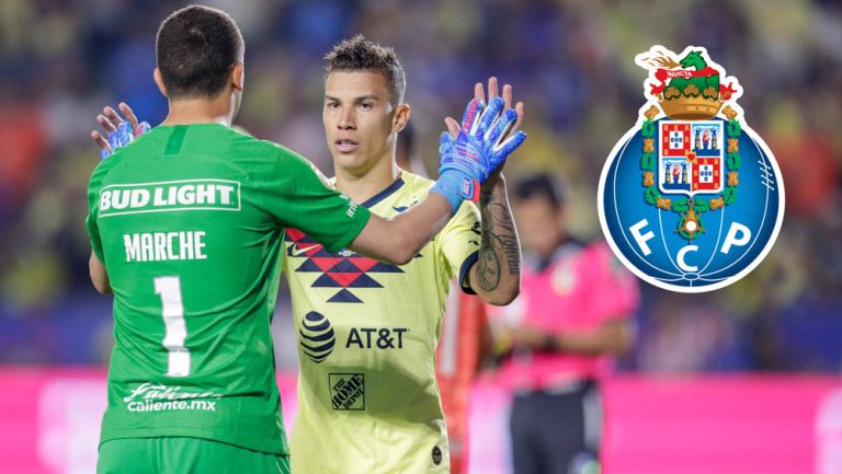 Agustín Marchesín y Mateus Uribe durante un partido con América