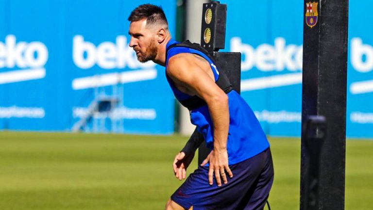 Messi, durante entrenamiento con Barcelona 