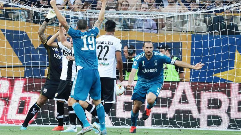 Giorgio Chiellini corre a celebrar su gol contra el Parma