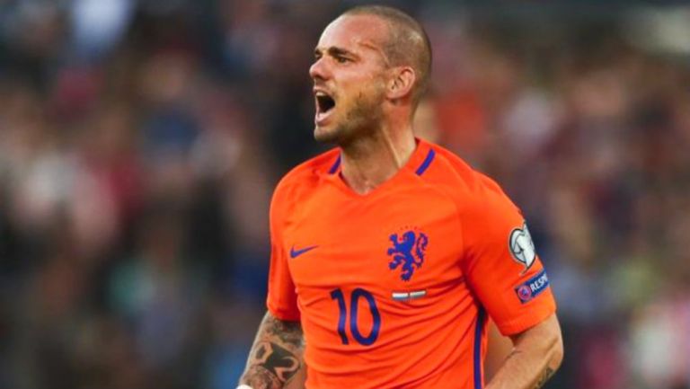 Wesley Sneijder durante un partido con la Selección de Holanda