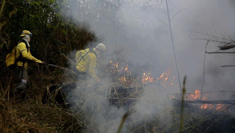 Bomberos combaten fuegos en Brasil