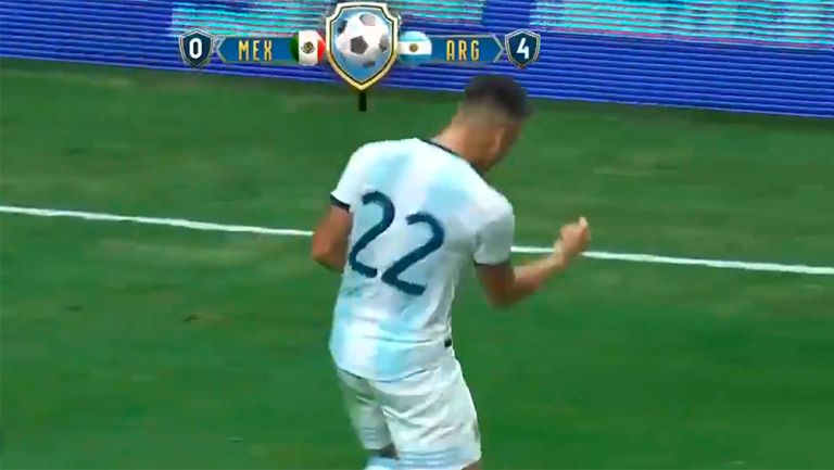 Lautaro celebra su tercer gol contra México