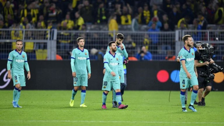 Jugadores del Barcelona tras un partido de Champions