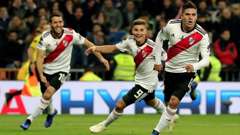 Juan Fernando Quintero celebra su gol en la Final de 2018