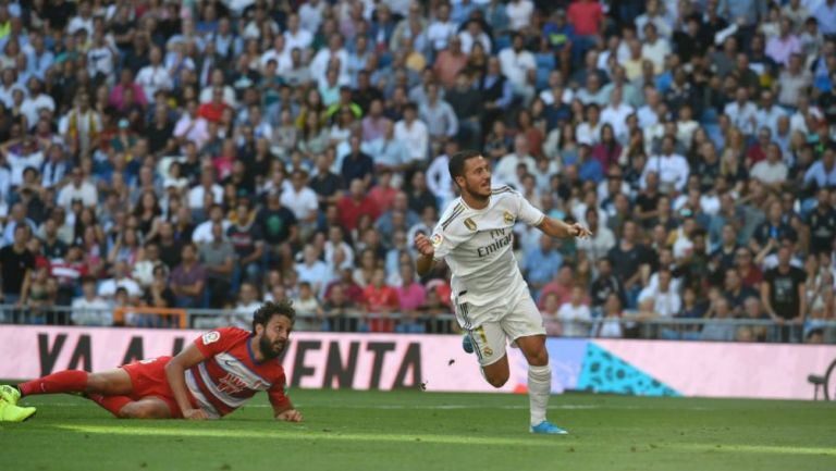 Eden Hazard celebrando su primera anotación como jugador del Real Madrid 