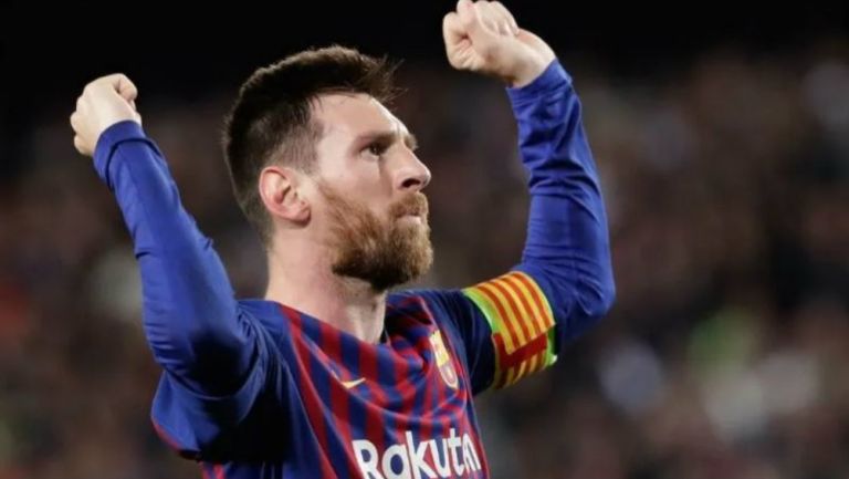 Messi festeja gol con el Barcelona