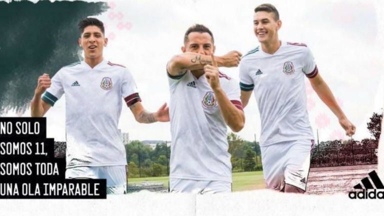 Álvarez, Guardado y Montes portando el nuevo jersey de la Selección Mexicana