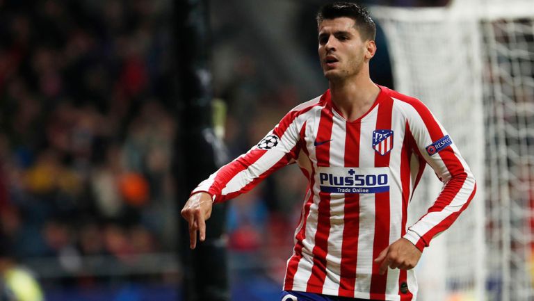 Álvaro Morata celebra un anotación con el Atlético de Madrid