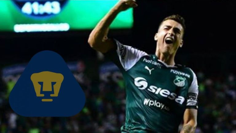 Dinenno festeja un gol con Deportivo Cali