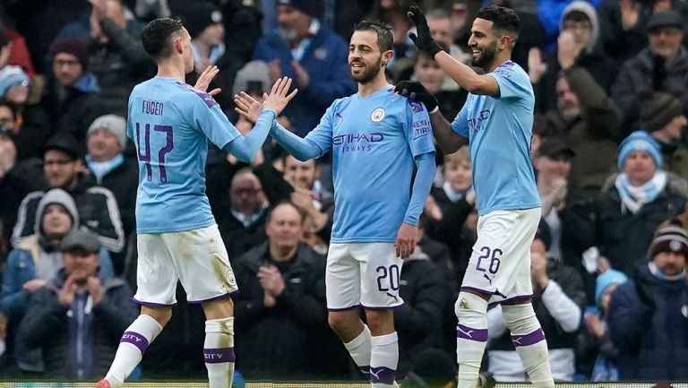 Manchester City celebra el gol de Bernardo Silva