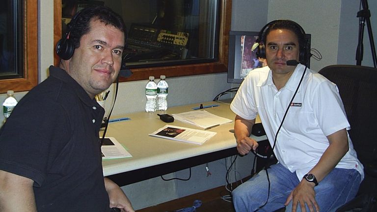 Javier Sahagún y Pietrasanta durante unas grabaciones 