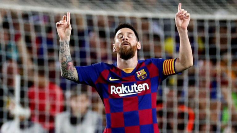 Lionel Messi celebra un gol con el Barcelona en La Liga 