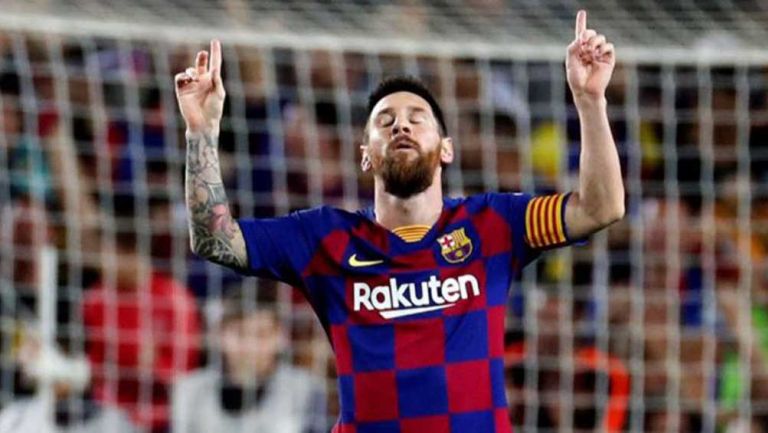 Lionel Messi celebra un gol con el Barcelona en La Liga 