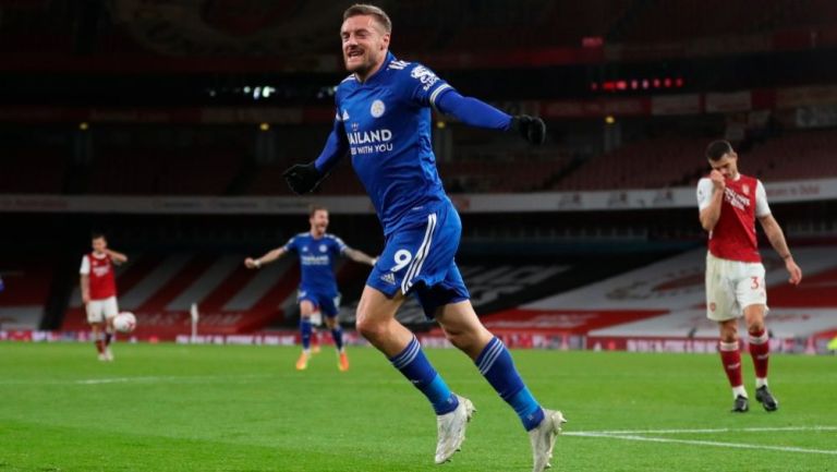 Jamie Vardy luego de anotarle gol al Arsenal