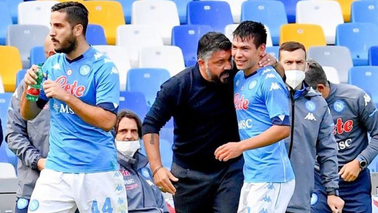 Gattuso y Lozano en un partido del Napoli 