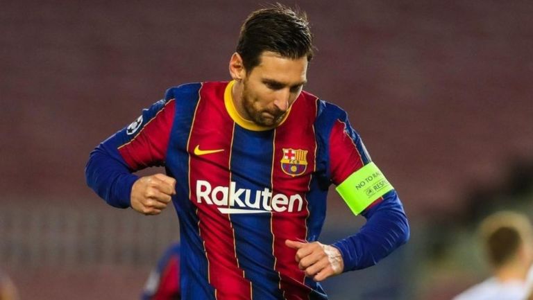 Lionel Messi celebrando un gol conseguido en Champions League