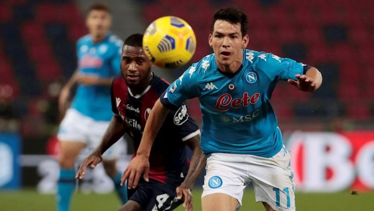 Hirving Lozano en partido vs Bolonia