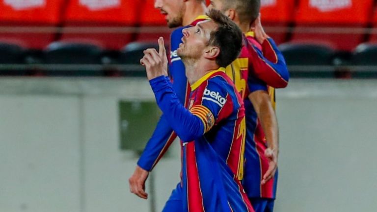 Lionel Messi luego de anotar gol con el Barcelona
