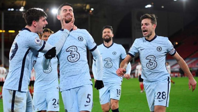 Jorginho en festejo ante Sheffield United