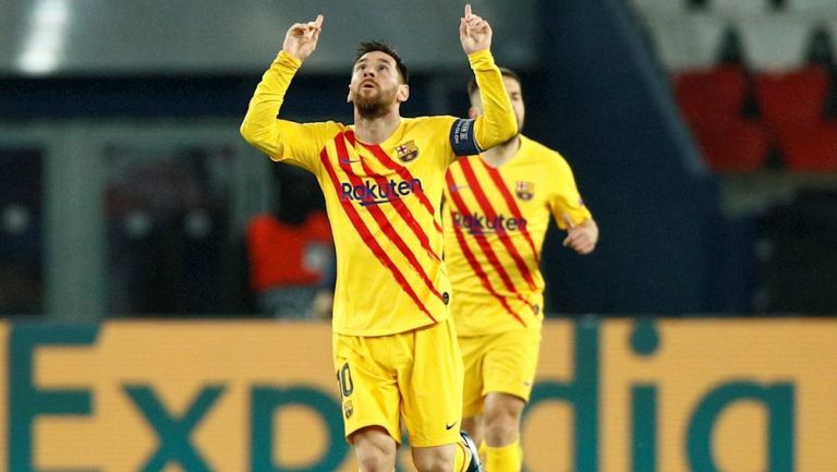 Lionel Messi celebrando un gol con Barcelona