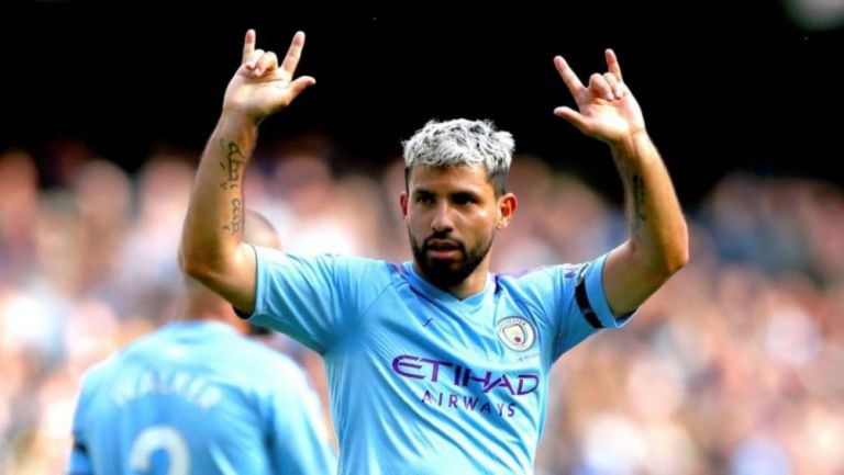 Sergio Agüero en un partido con el Manchester City