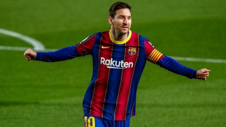 Lionel Messi tras anotar gol con el Barcelona