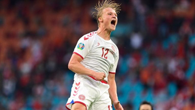 Kasper Dolberg tras anotar el segundo gol de Dinamarca