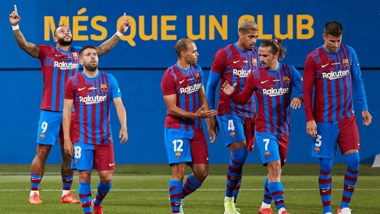 Jugadores del Barcelona celebrando un gol