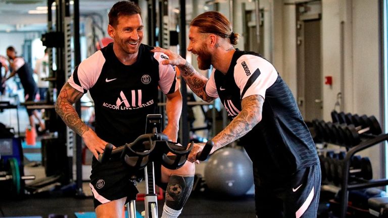 Messi junto a Ramos en el gimnasio del PSG