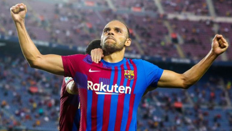 Martin Braithwaite celebra con el Barcelona 