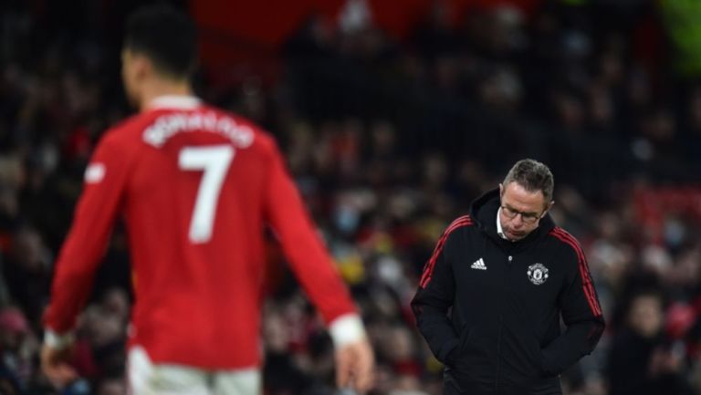 Cristiano Ronaldo y Ralf Rangnick en un juego del Manchester United