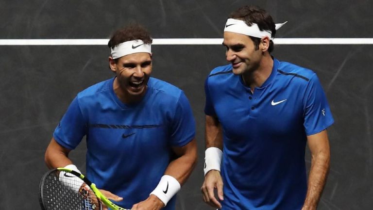 Rafael Nadal y Roger Federer jugando partido juntos
